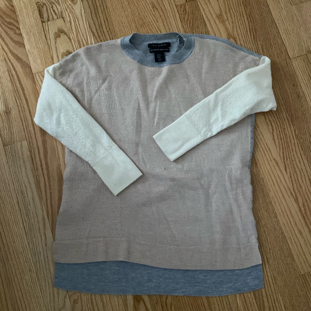 Pink gray and cream wool sweater.